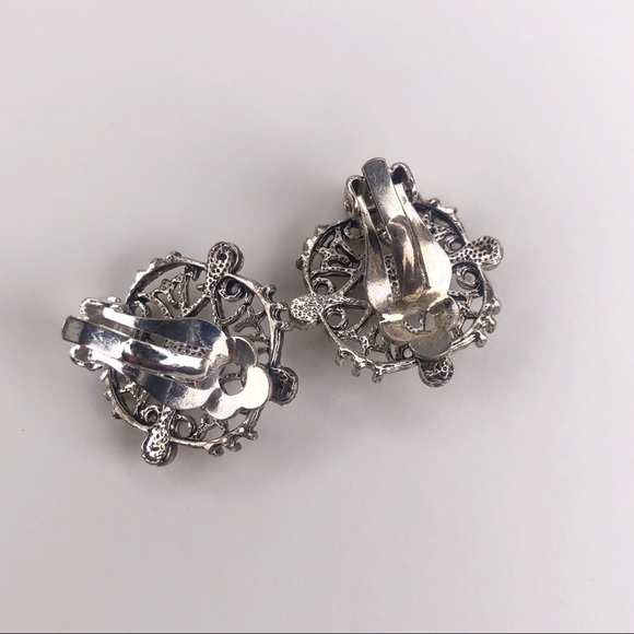 Vintage Y2K Clip On Earrings Red Gem Silver Gothic - Picture 4 of 11